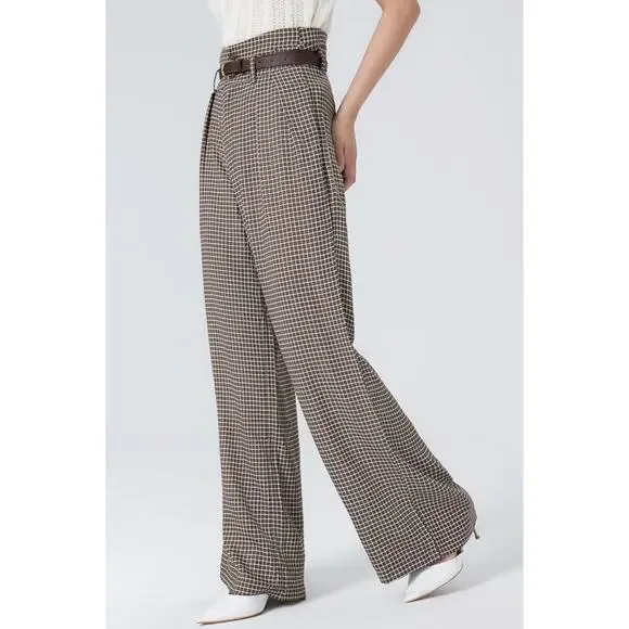 CIDER Preppy Houndstooth High Waist Wide Leg Trousers Size XL - Picture 2 of 12